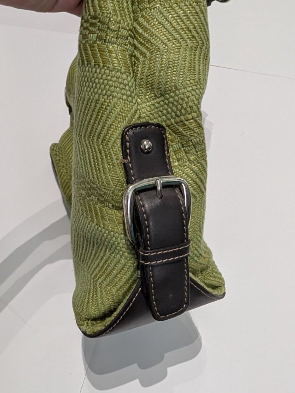 Worthington Green Cotton Woven Hobo Shoulder Bag with Brown Leather Accents - Picture 8 of 11